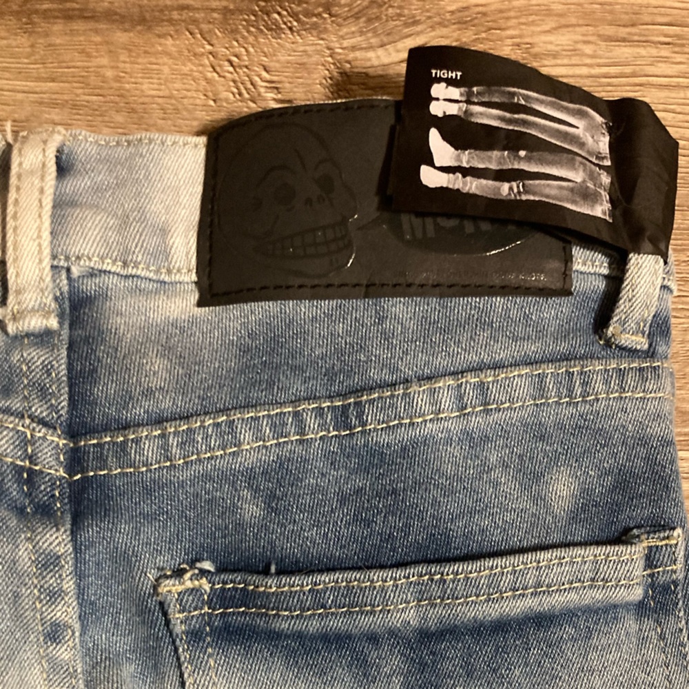 Cheap Monday Bonjour Flame Tie Dye Blue Denim Jeans NWT - Picture 7 of 16